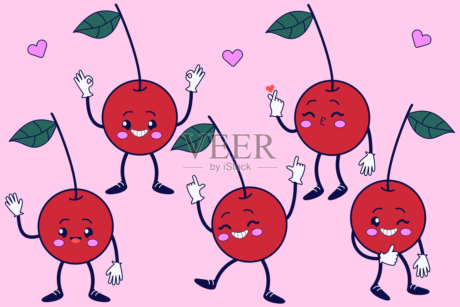 带樱桃的时髦套装插画图片素材