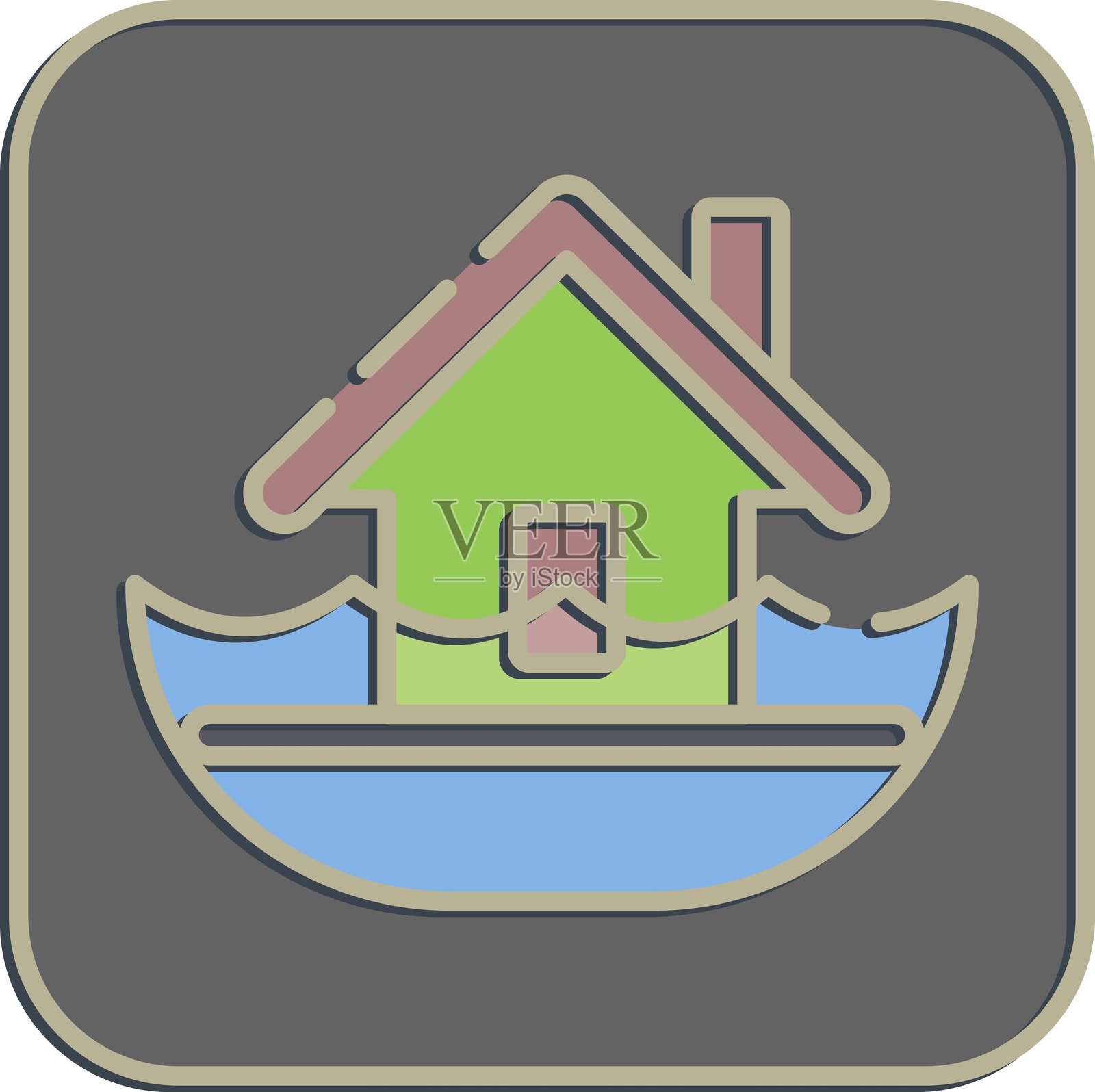 图标洪水。全球变暖元素。浮雕风格的图标。插画图片素材