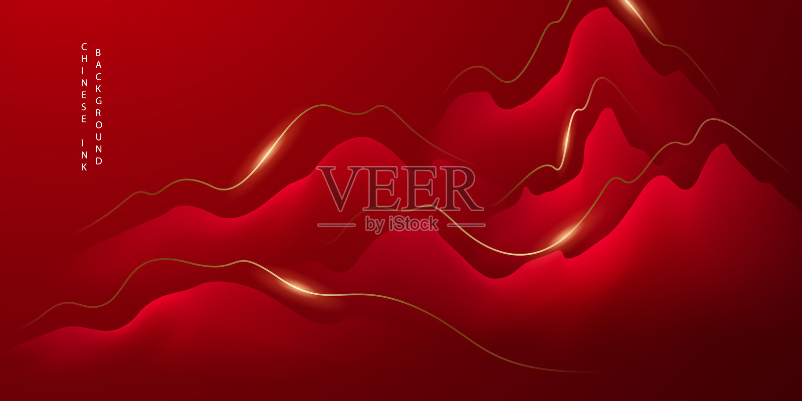 现代设计矢量插图，展现美丽的中国水墨山水画。插画图片素材