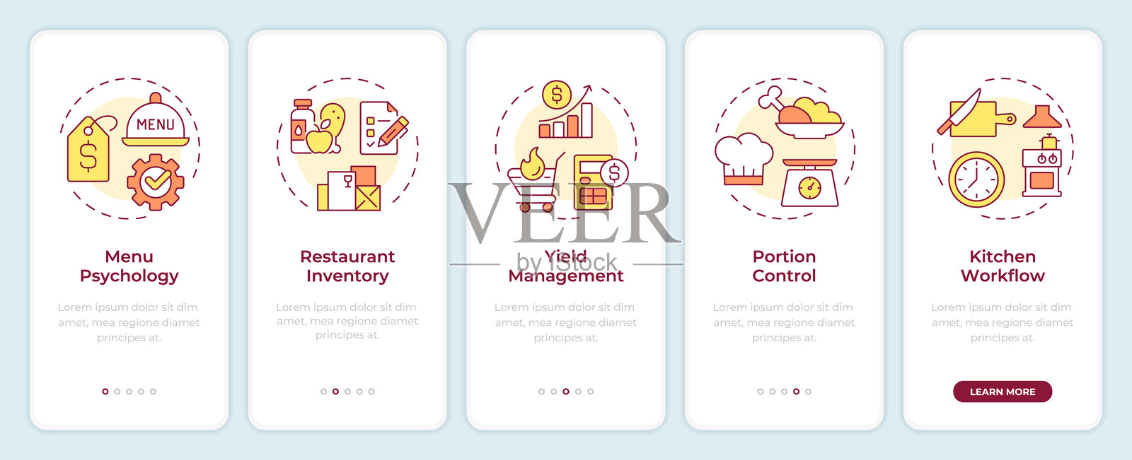 餐厅管理入职培训移动应用界面插画图片素材