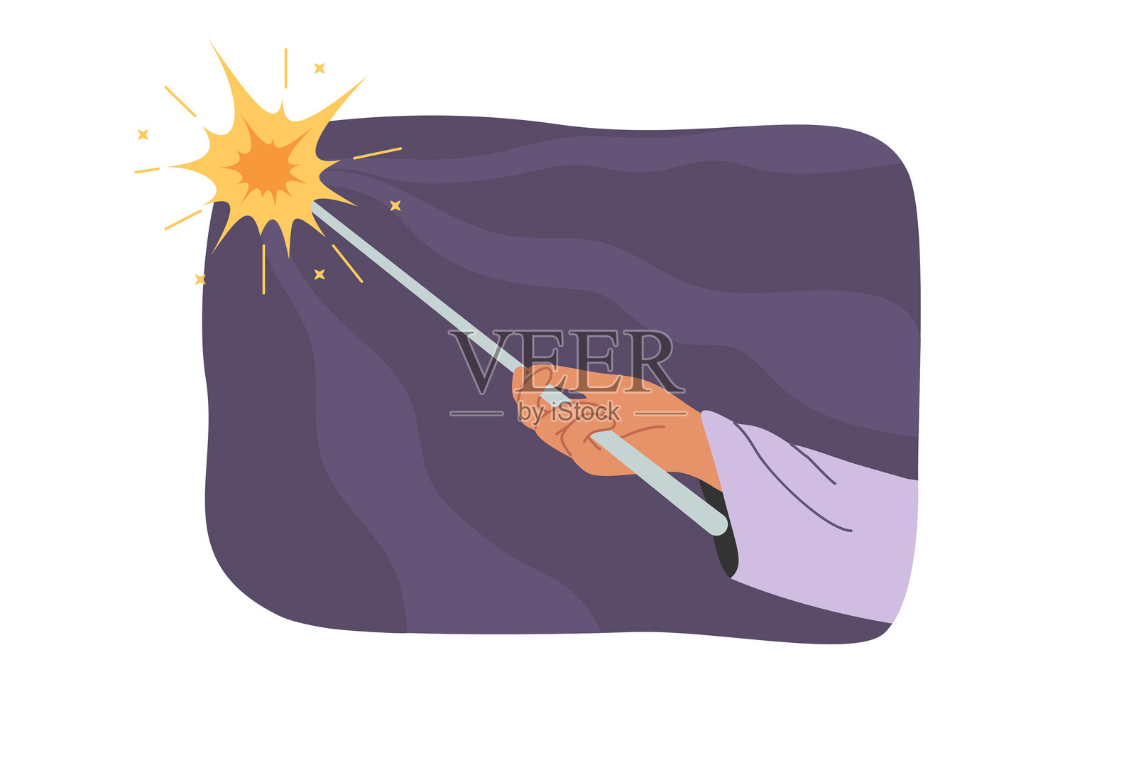 手握魔法杖的巫师施展法术，创造出象征奇迹的闪光。插画图片素材