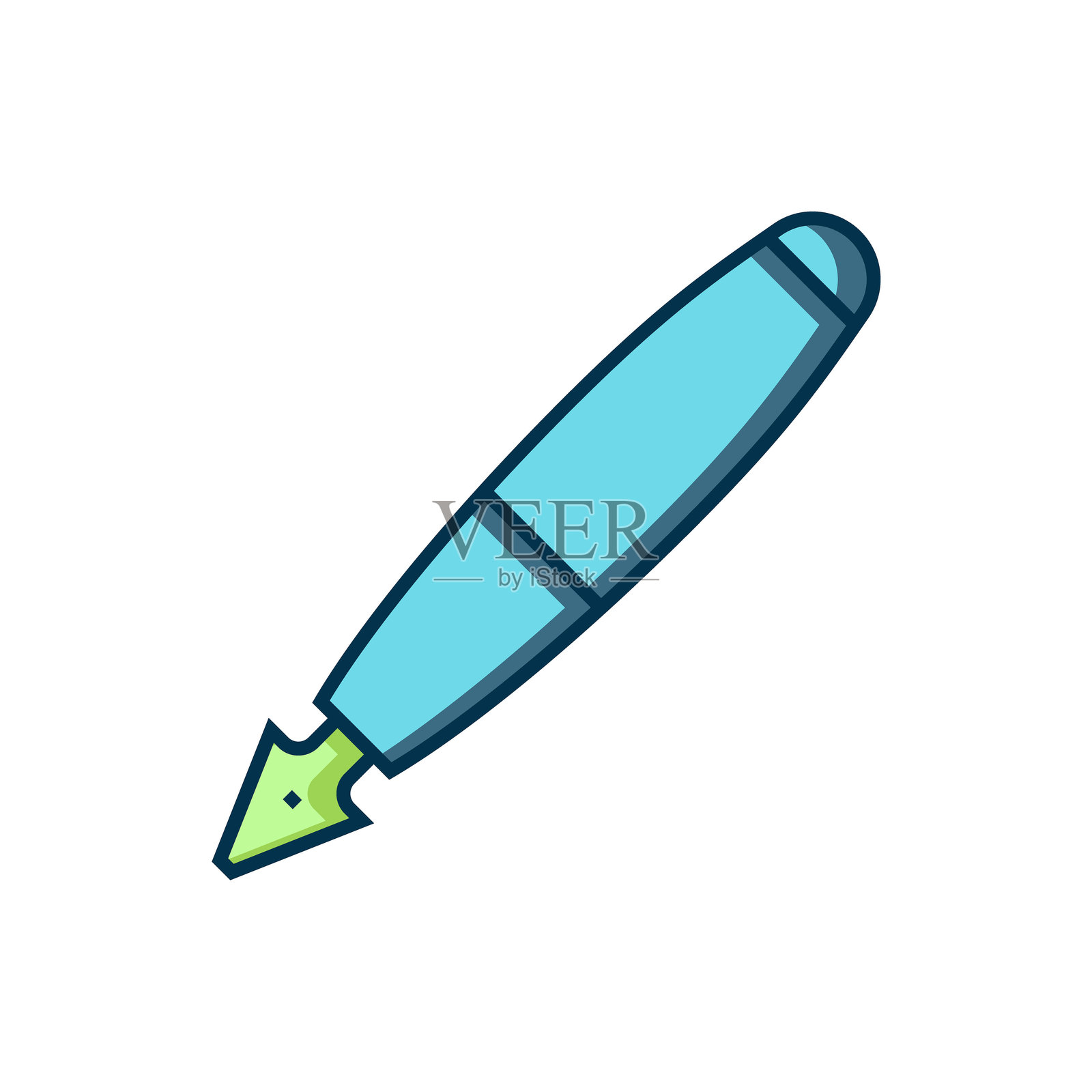 填充轮廓的钢笔尖图标，背景为白色。笔工具标志。扁平填充轮廓风格，带阴影。矢量图。插画图片素材