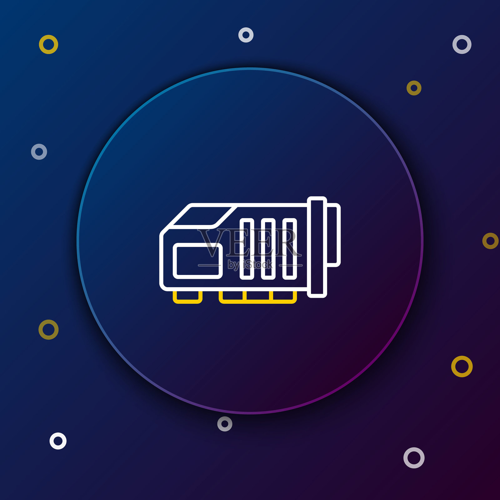 蓝色背景上的视频图形卡图标。彩色轮廓概念。矢量图。插画图片素材