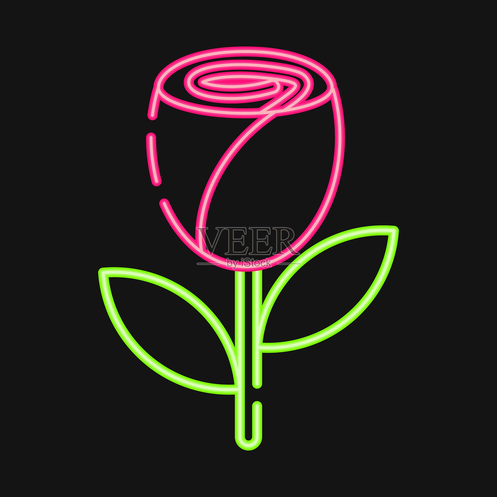 玫瑰图标。美丽的花卉元素。霓虹风格的图标。插画图片素材