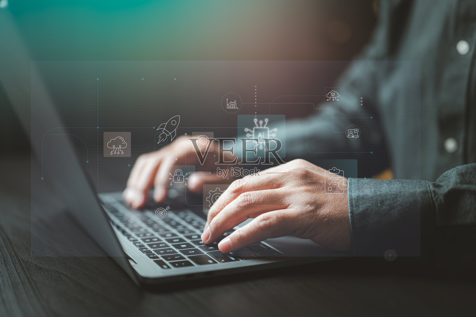 赋能创新：利用人工智能和技术实现无缝数字化转型。照片摄影图片