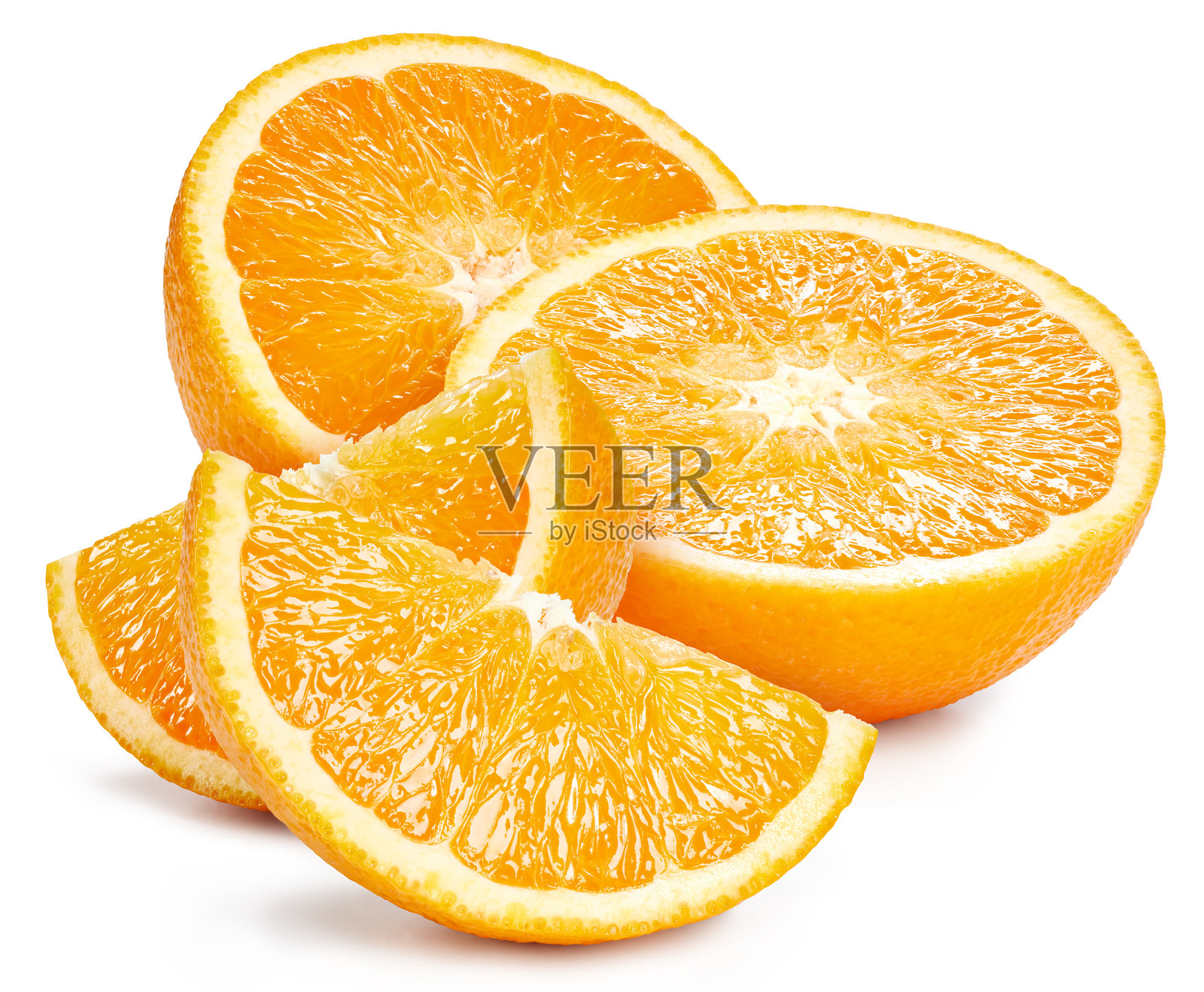 新鲜有机橙子带叶子，孤立在白色背景上照片摄影图片