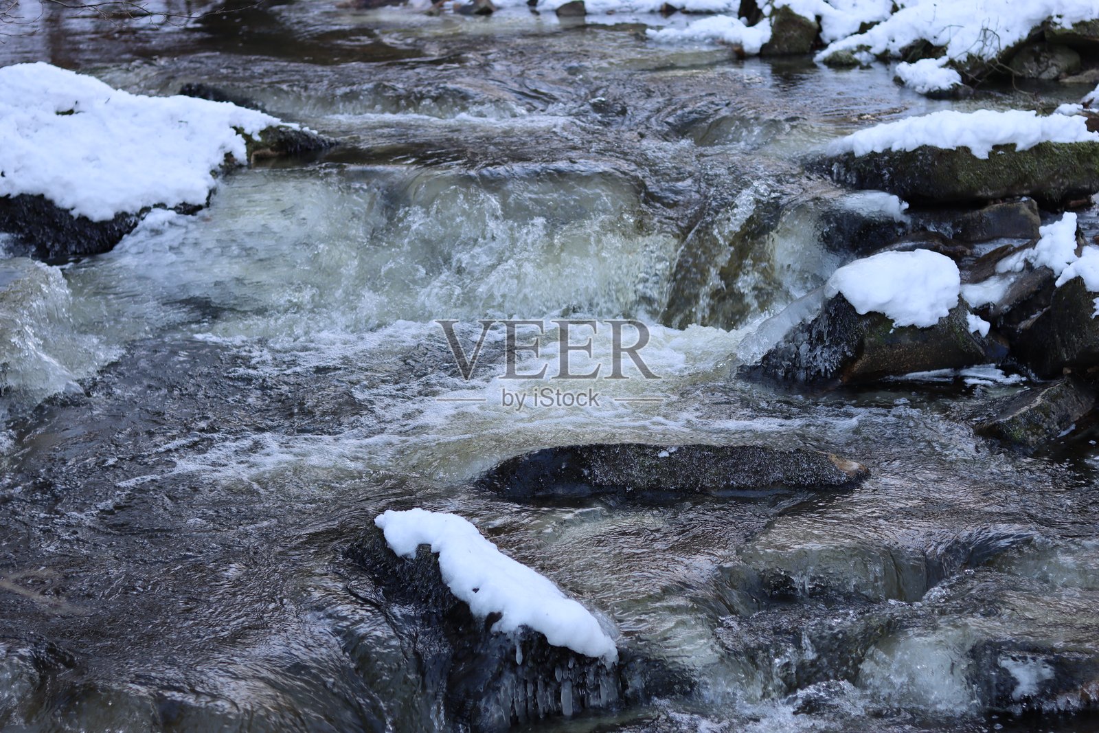 冬季冰河上的小瀑布照片摄影图片