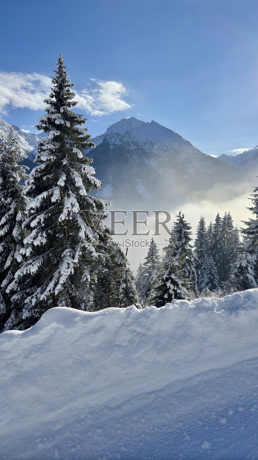 奥地利阿尔卑斯山的冬季阳光景观照片摄影图片