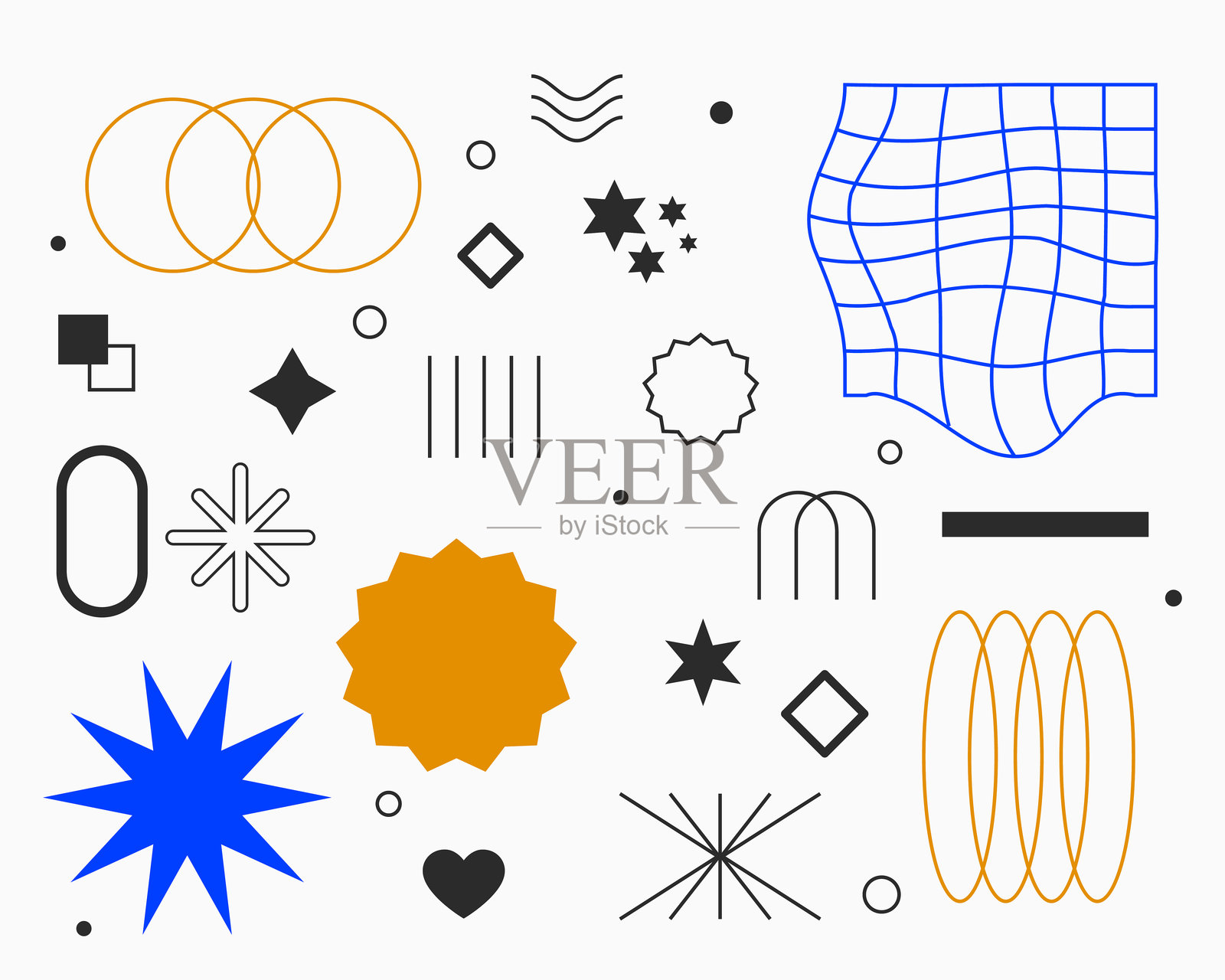 一组现代Y2K风格的几何形状，采用简约设计插画图片素材