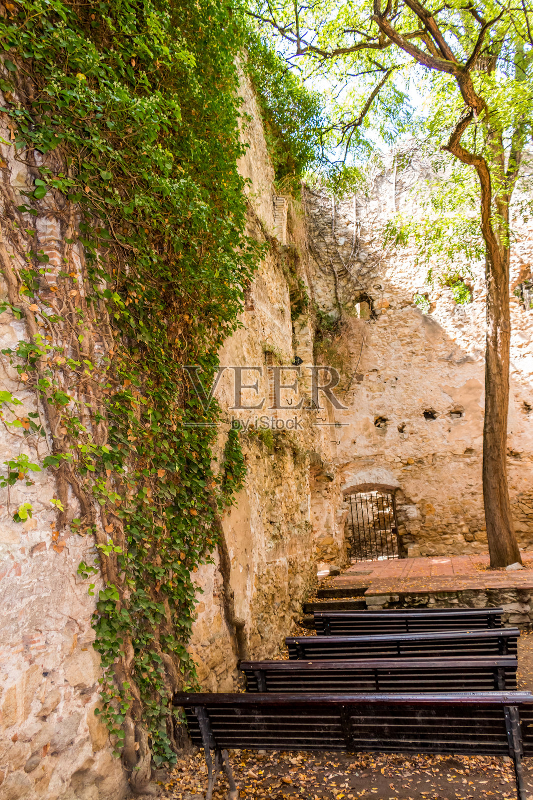 吉罗纳老城的公园。西班牙，加泰罗尼亚。照片摄影图片