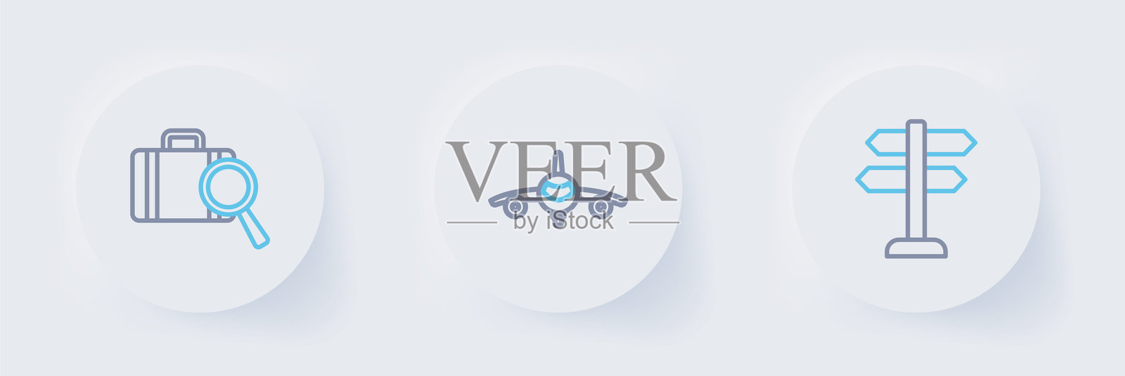 设置线路交通标志、飞机和丢失行李图标。矢量图。插画图片素材