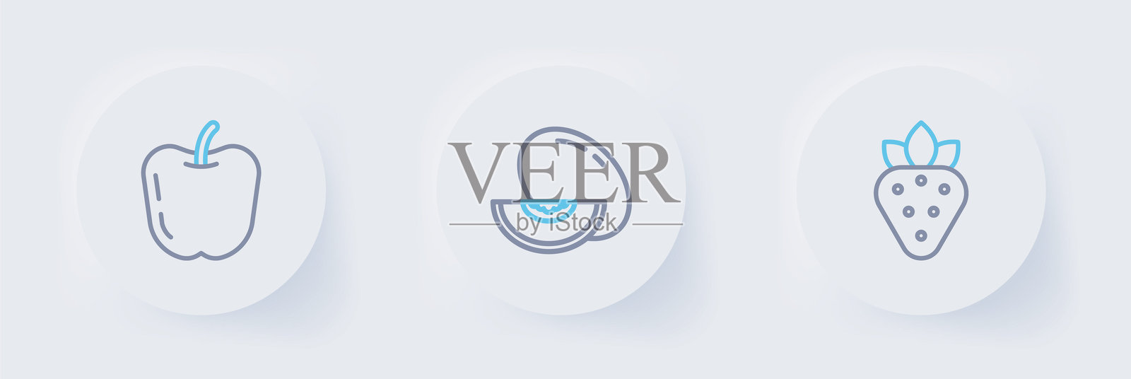 草莓、甜瓜和苹果图标。矢量图。插画图片素材