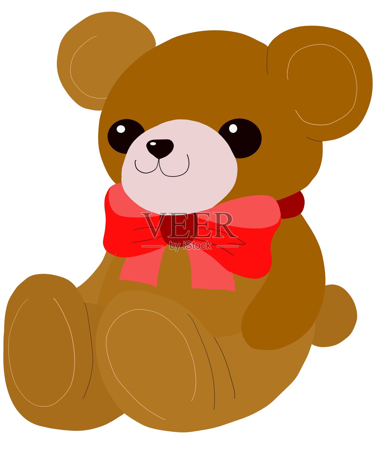 可爱的泰迪熊，系着一条大丝带插画图片素材