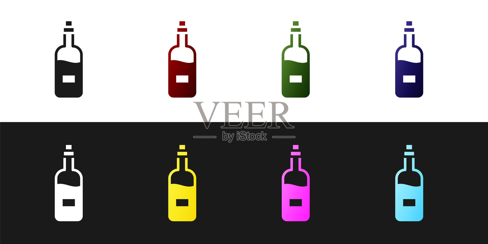酒瓶图标，黑白背景设计。插画图片素材