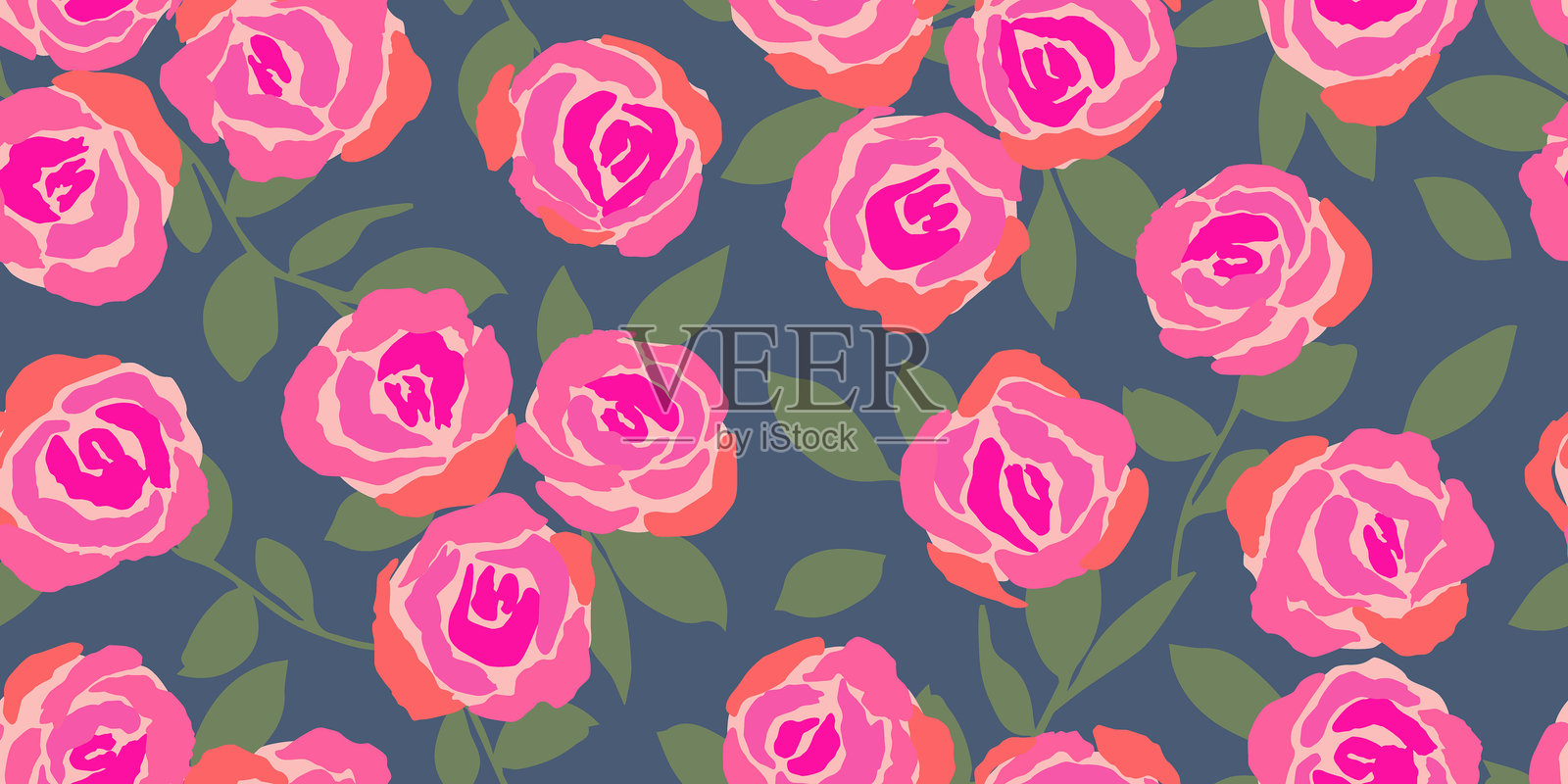 手绘玫瑰无缝图案。复古花卉矢量。适用于面料、纺织品、服装、壁纸、墙面艺术、包装纸、封面、海报、横幅和家居装饰的浪漫花卉背景。插画图片素材
