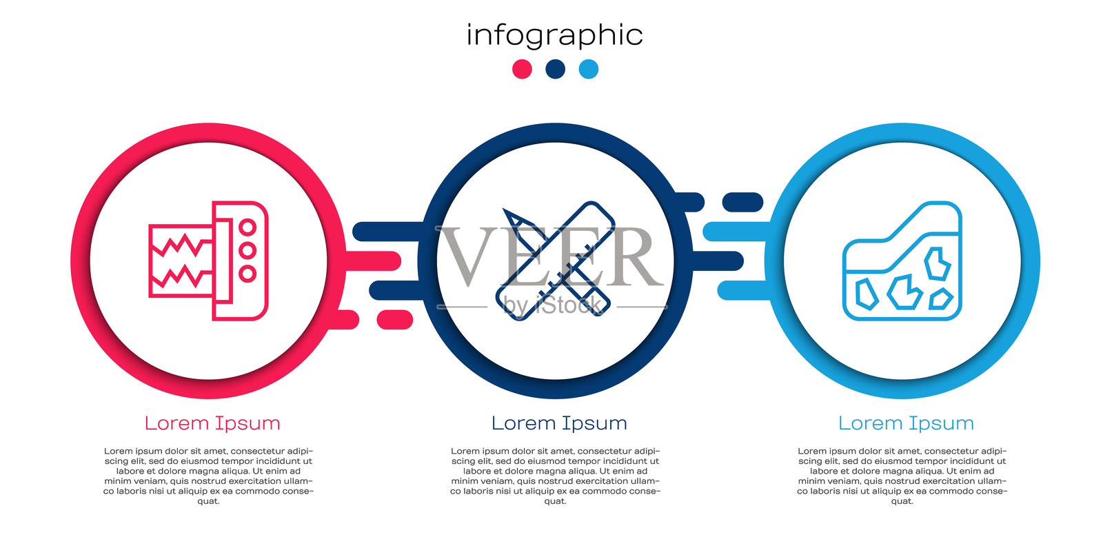 设置线性地震仪、交叉尺和铅笔与地面。商业信息图模板。矢量图。插画图片素材