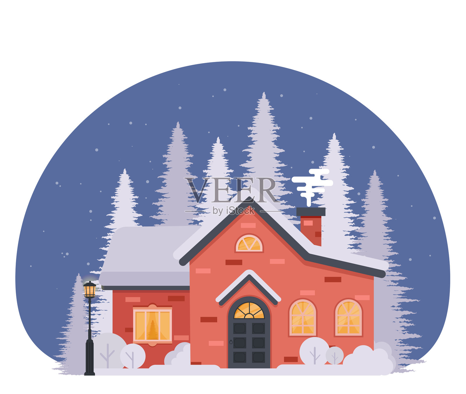 雪林中的砖房矢量图像插画图片素材