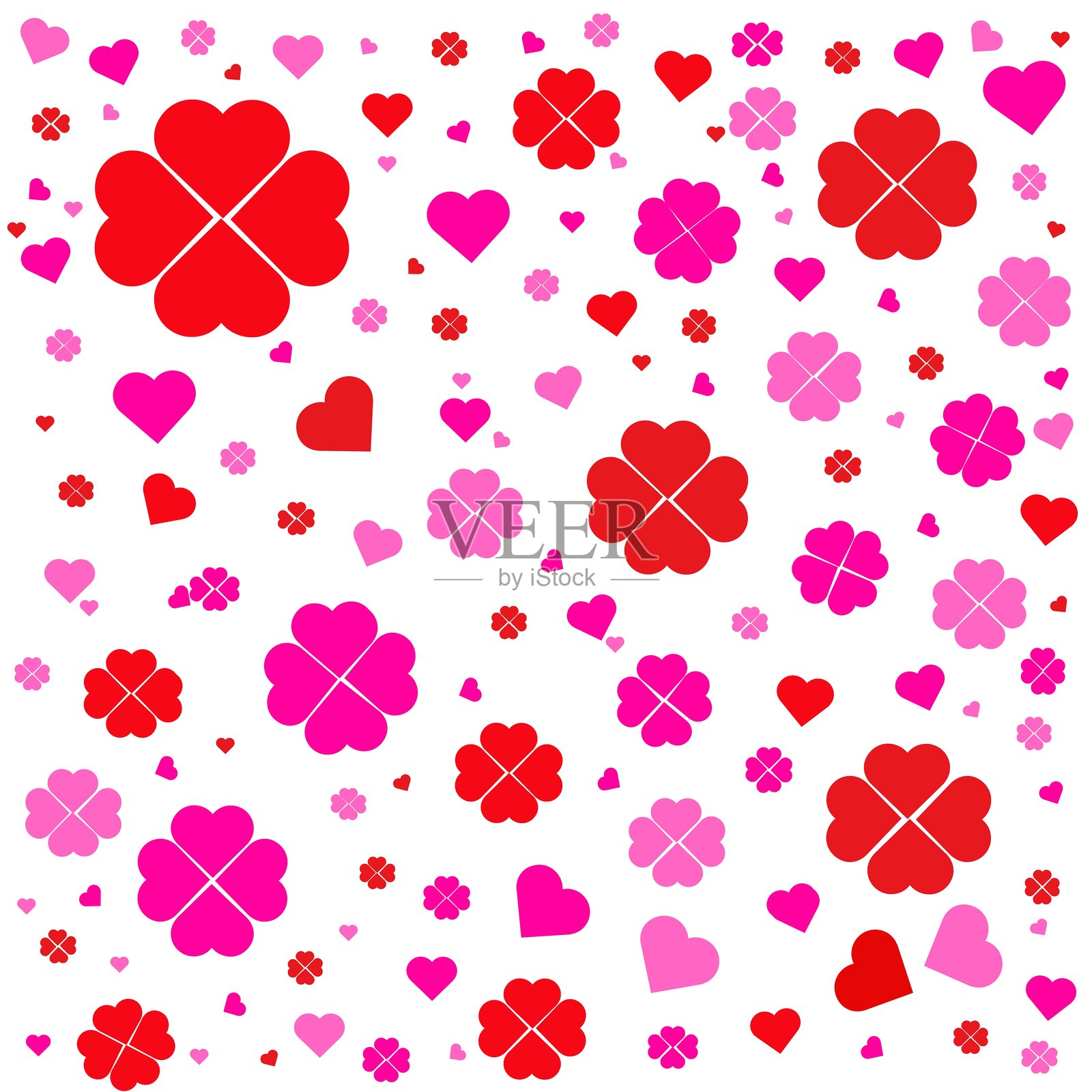 红色和粉色心形花朵的心形图案插画图片素材