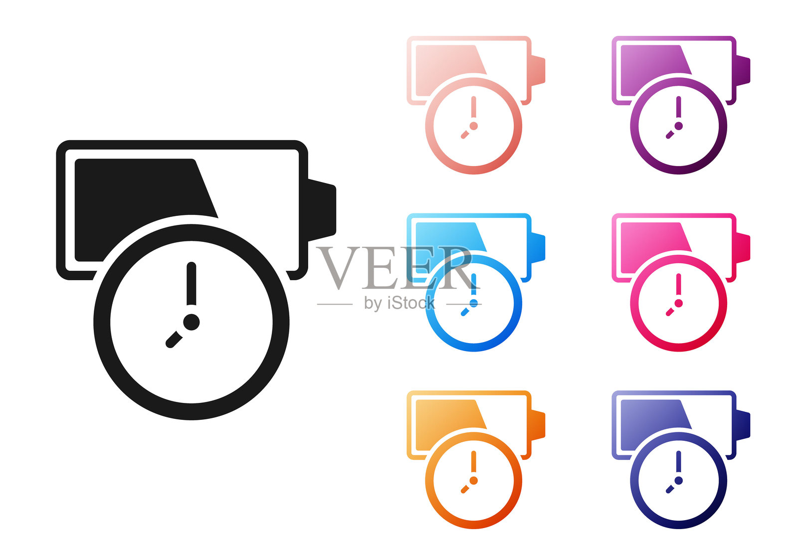 黑色电池电量指示图标，背景为白色。彩色图标集合。矢量图。插画图片素材