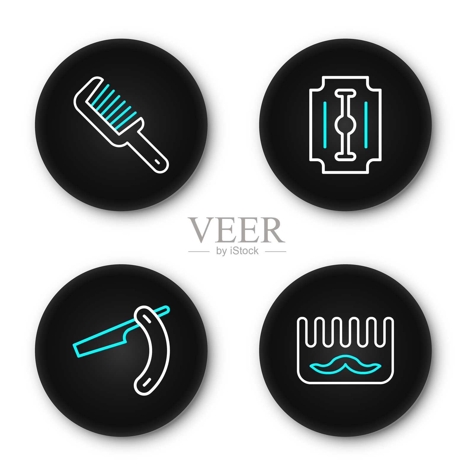 线条发刷、直剃刀、刀片和图标。矢量图。插画图片素材