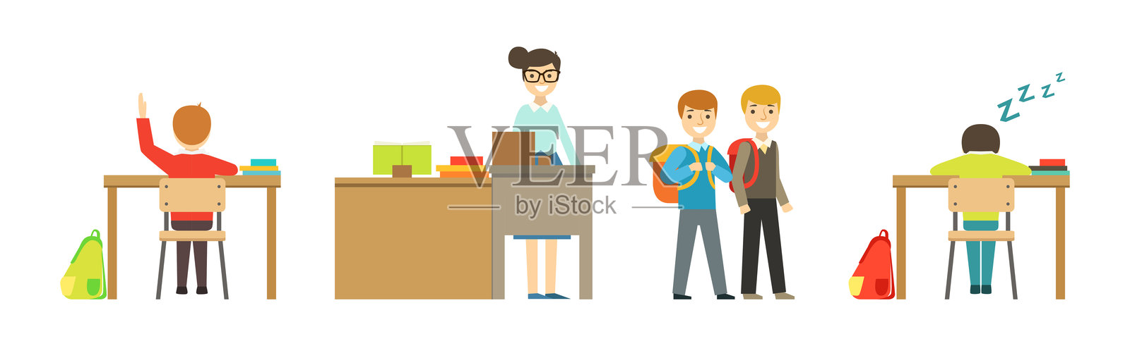 学校里的孩子们上课和学习的矢量图集插画图片素材