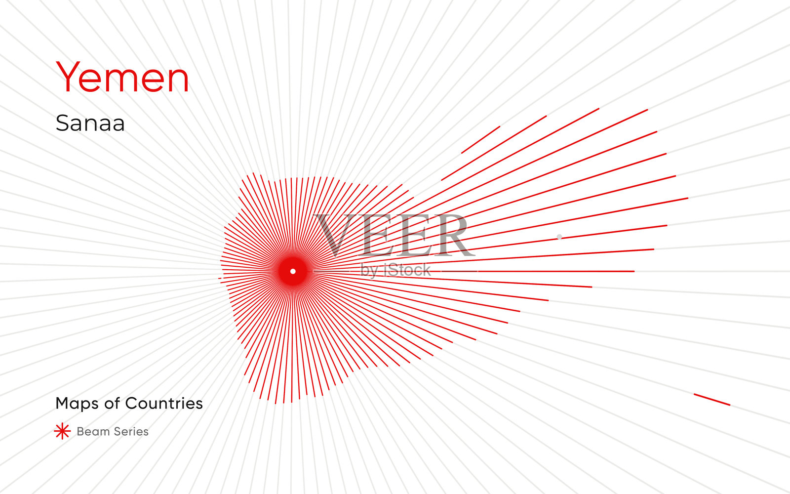 以萨那为中心的创意激光地图，展示也门。插画图片素材