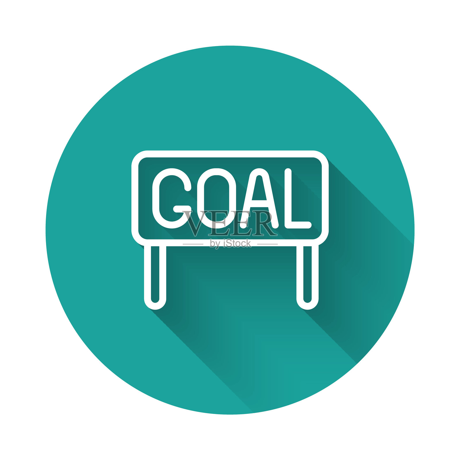 白色线条的足球图标，带有长阴影背景。绿色圆形按钮。矢量图。插画图片素材