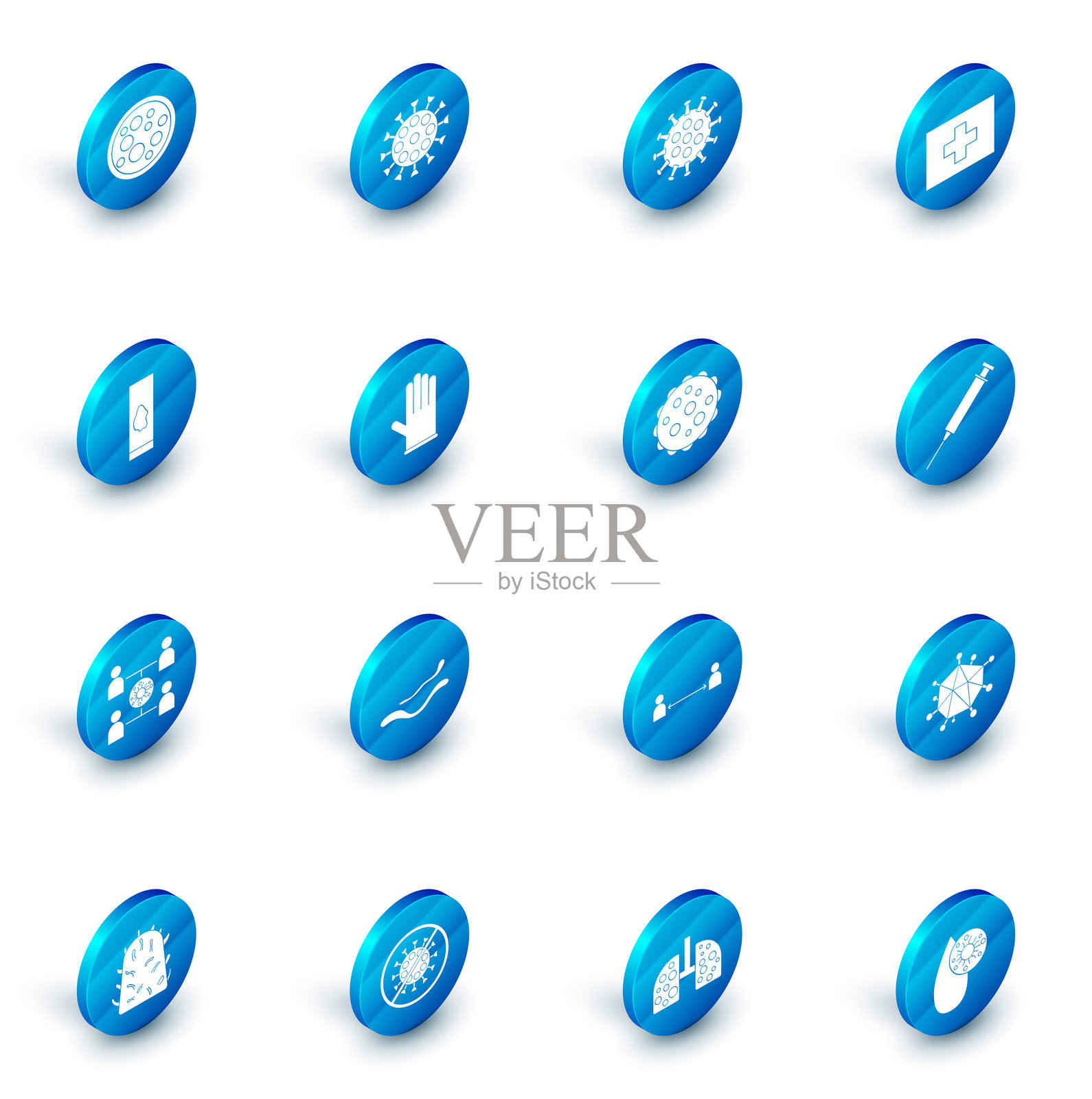 病毒设置，急救包，血液检测与病毒，传播，医用橡胶手套，注射器和图标。矢量图插画图片素材