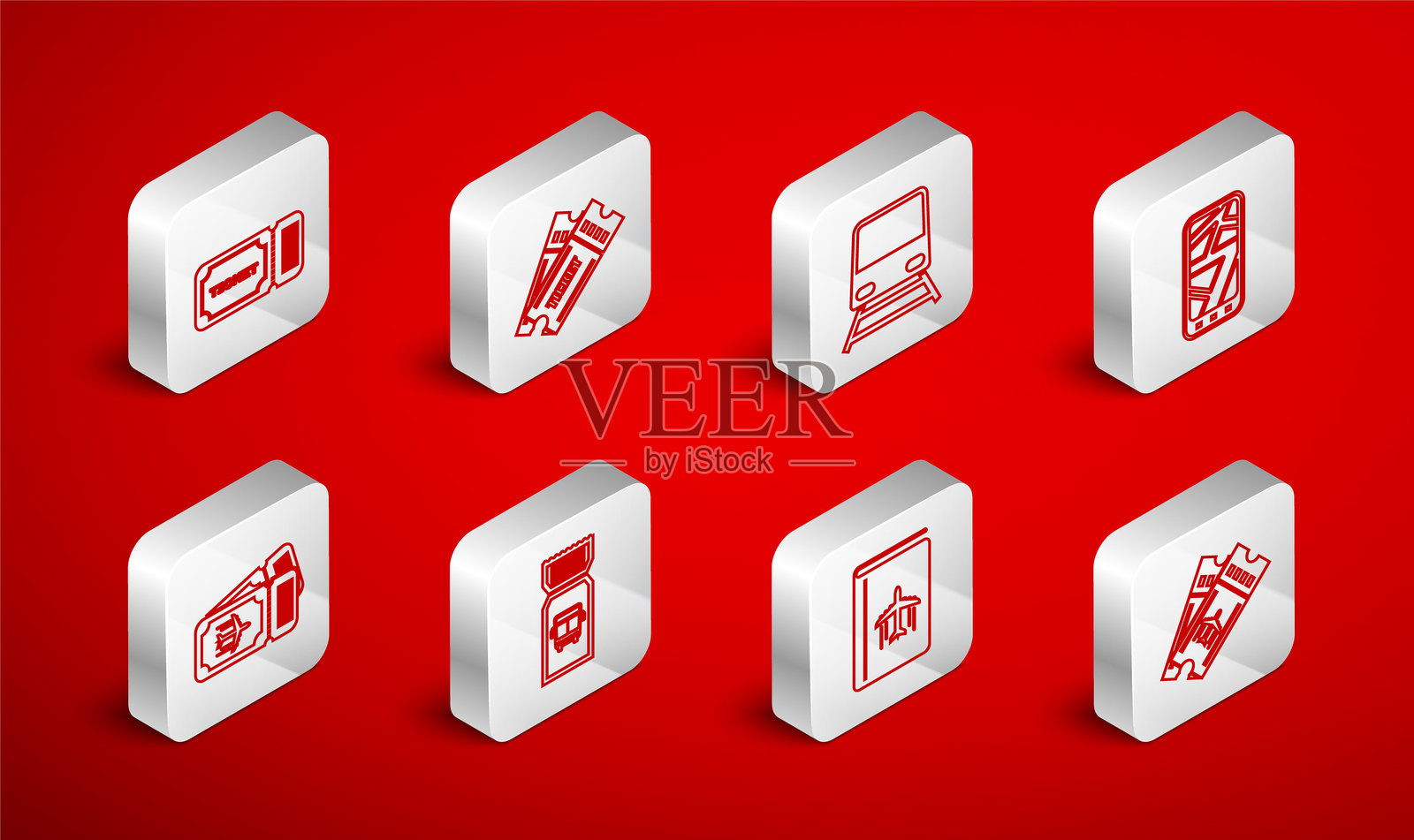 航空票、车票、火车、城市地图信息图、旅行指南封面、公交车和图标。矢量图。插画图片素材