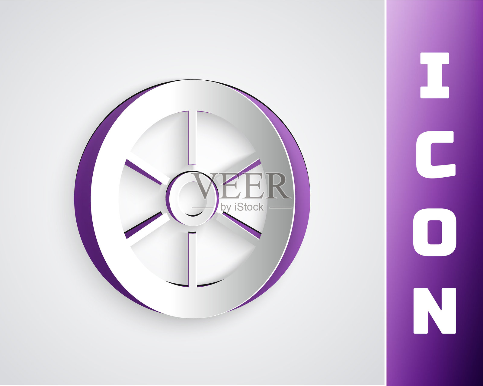 纸雕自行车轮图标，背景为灰色。自行车比赛。极限运动。运动器材。纸艺风格。矢量图。插画图片素材