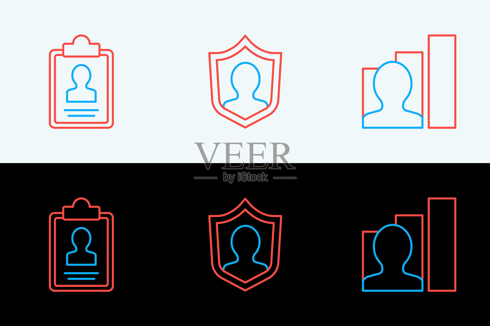 高效人类，带有简历的剪贴板和用户保护图标。矢量图。插画图片素材