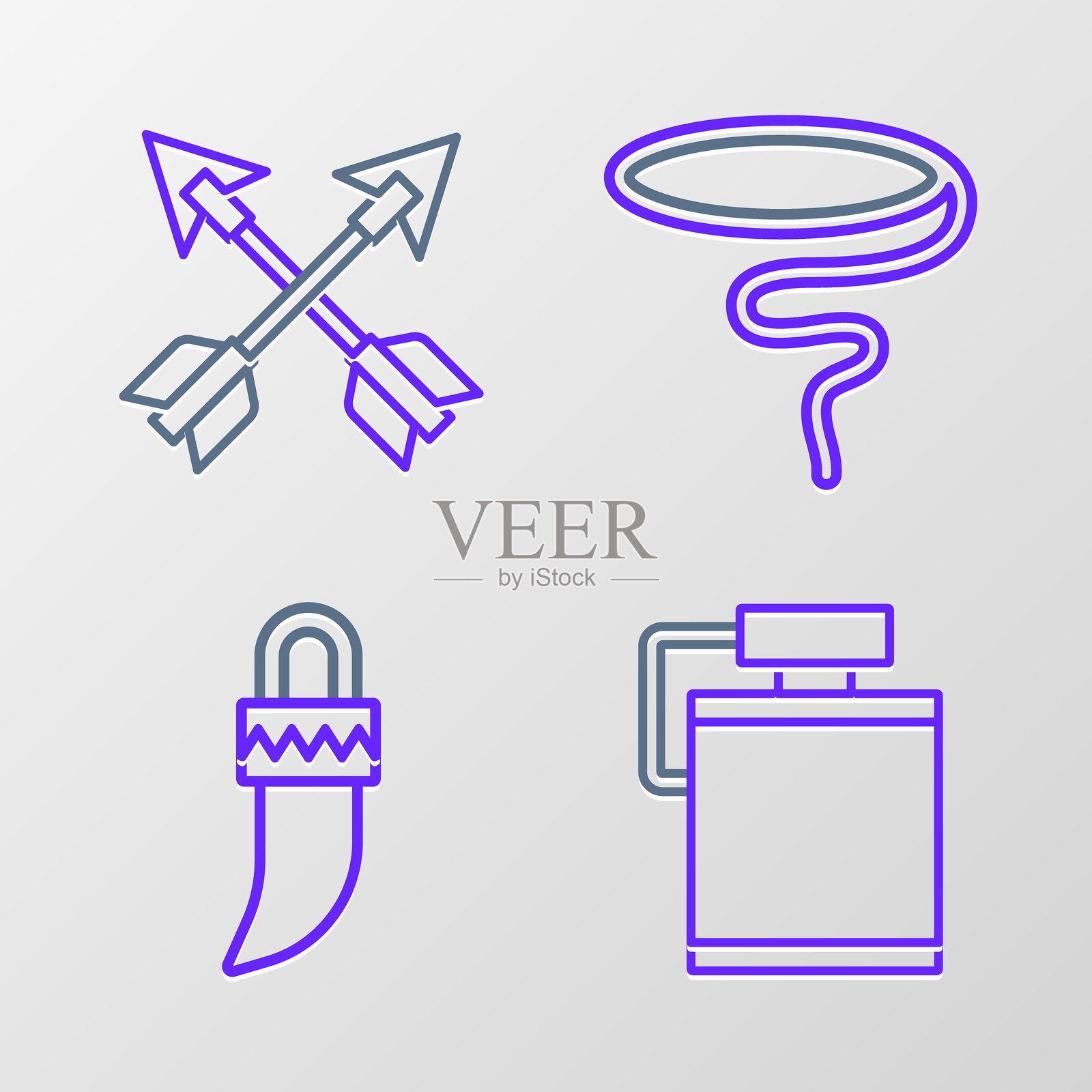 水瓶、牙齿、套索和交叉箭头图标。矢量图。插画图片素材