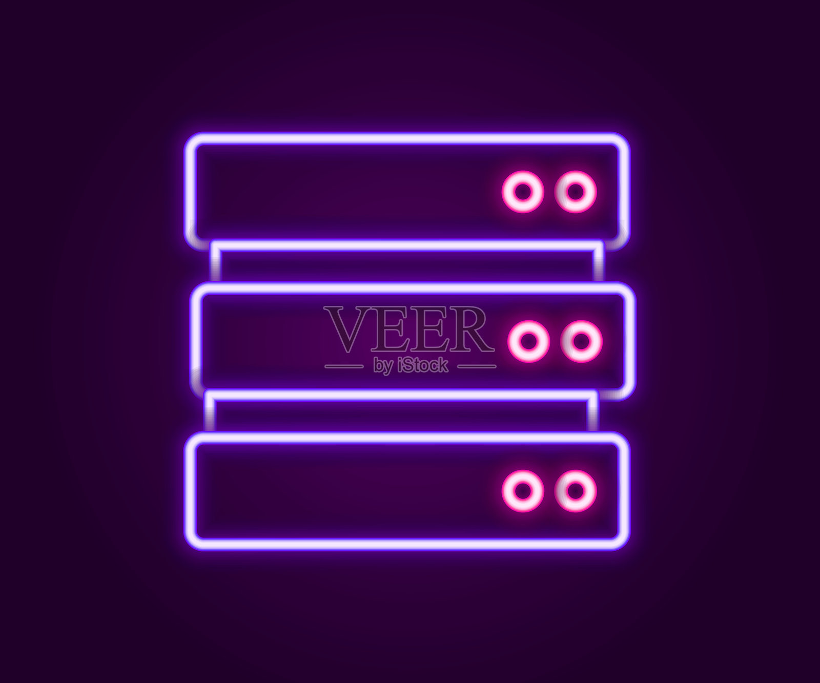 发光的霓虹线条服务器、数据、网站托管图标，背景为黑色。彩色轮廓概念。矢量图。插画图片素材