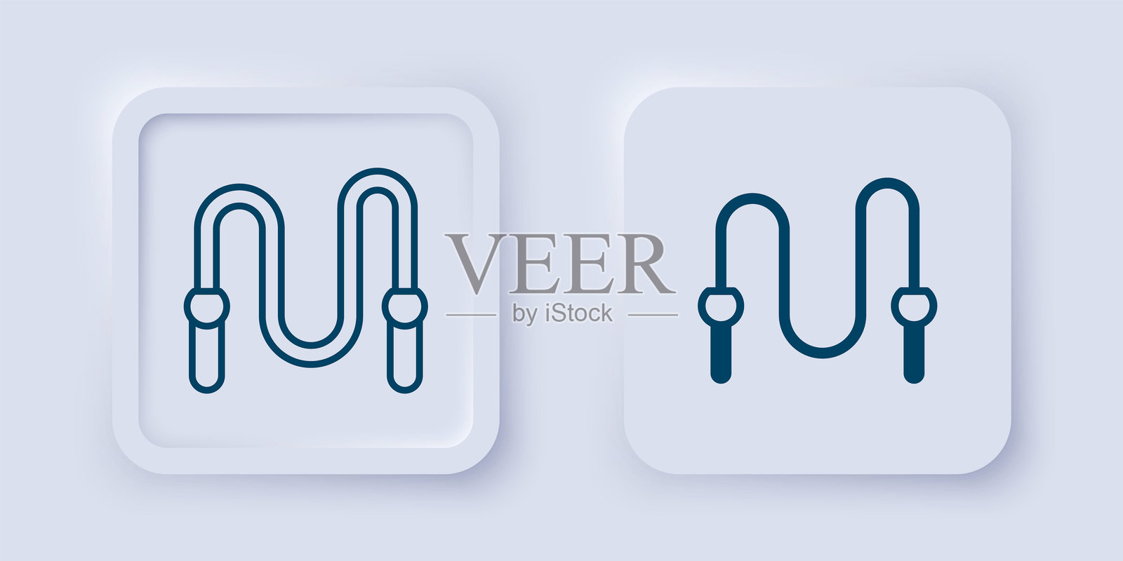 填充和轮廓跳绳图标，背景为灰色。跳绳。运动器材。方形按钮。矢量图。插画图片素材