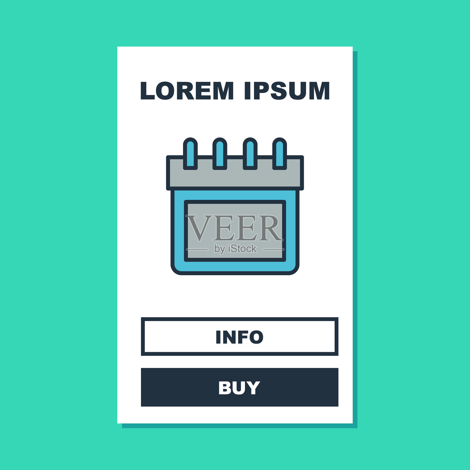 填充轮廓的日历图标，背景为青绿色。事件提醒符号。矢量图。插画图片素材