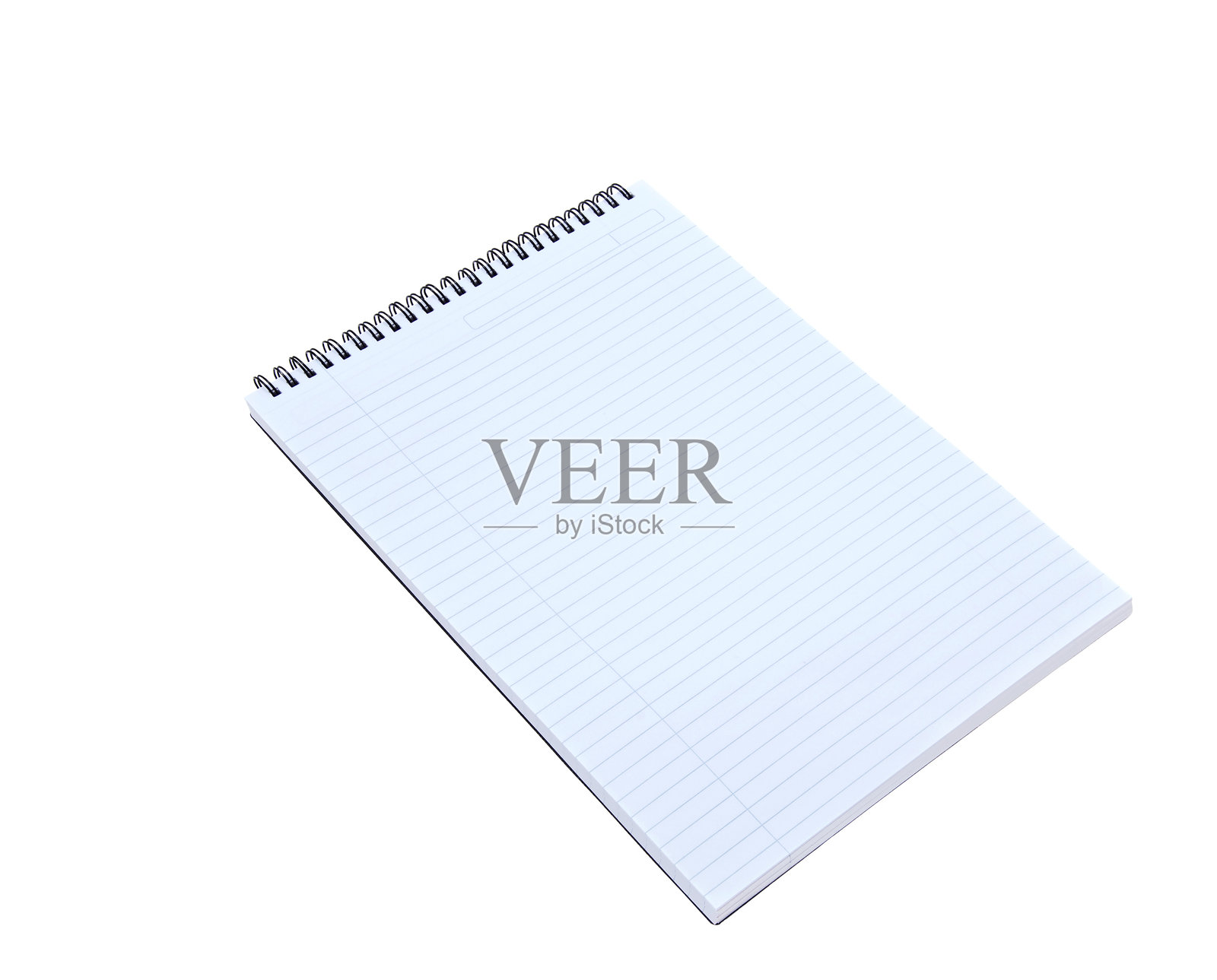 白色背景上孤立的空白横线螺旋笔记本的俯视图照片摄影图片