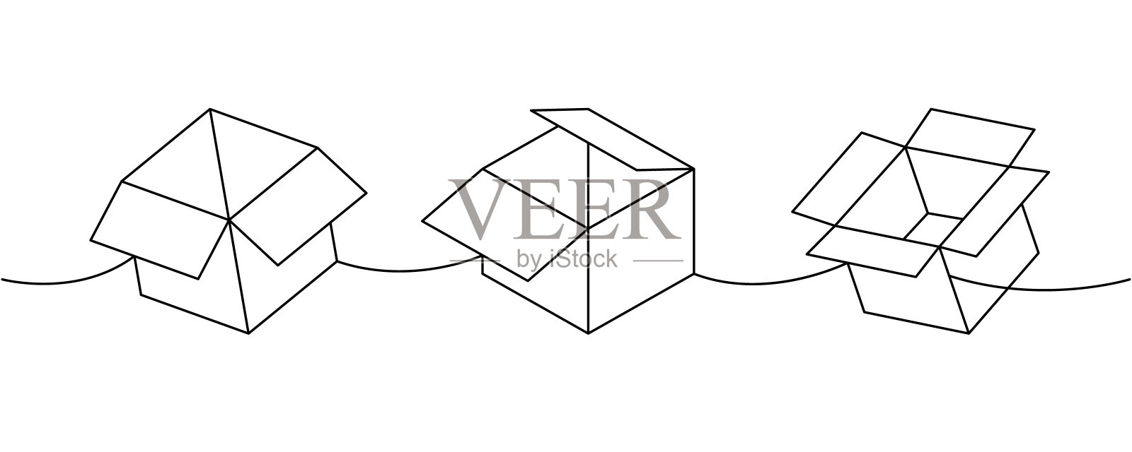 包装箱一笔连续画。纸箱快递盒。矢量插图。插画图片素材