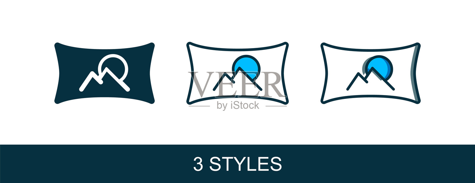 填充轮廓的宽角图标，孤立在白色背景上。全景视图。矢量图。插画图片素材