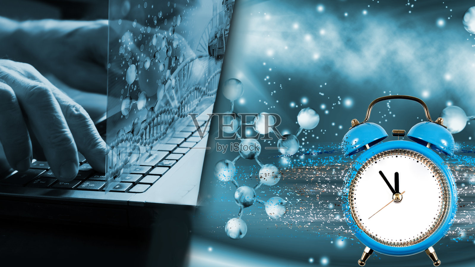 探索技术与时间在分子结构中的交汇点照片摄影图片