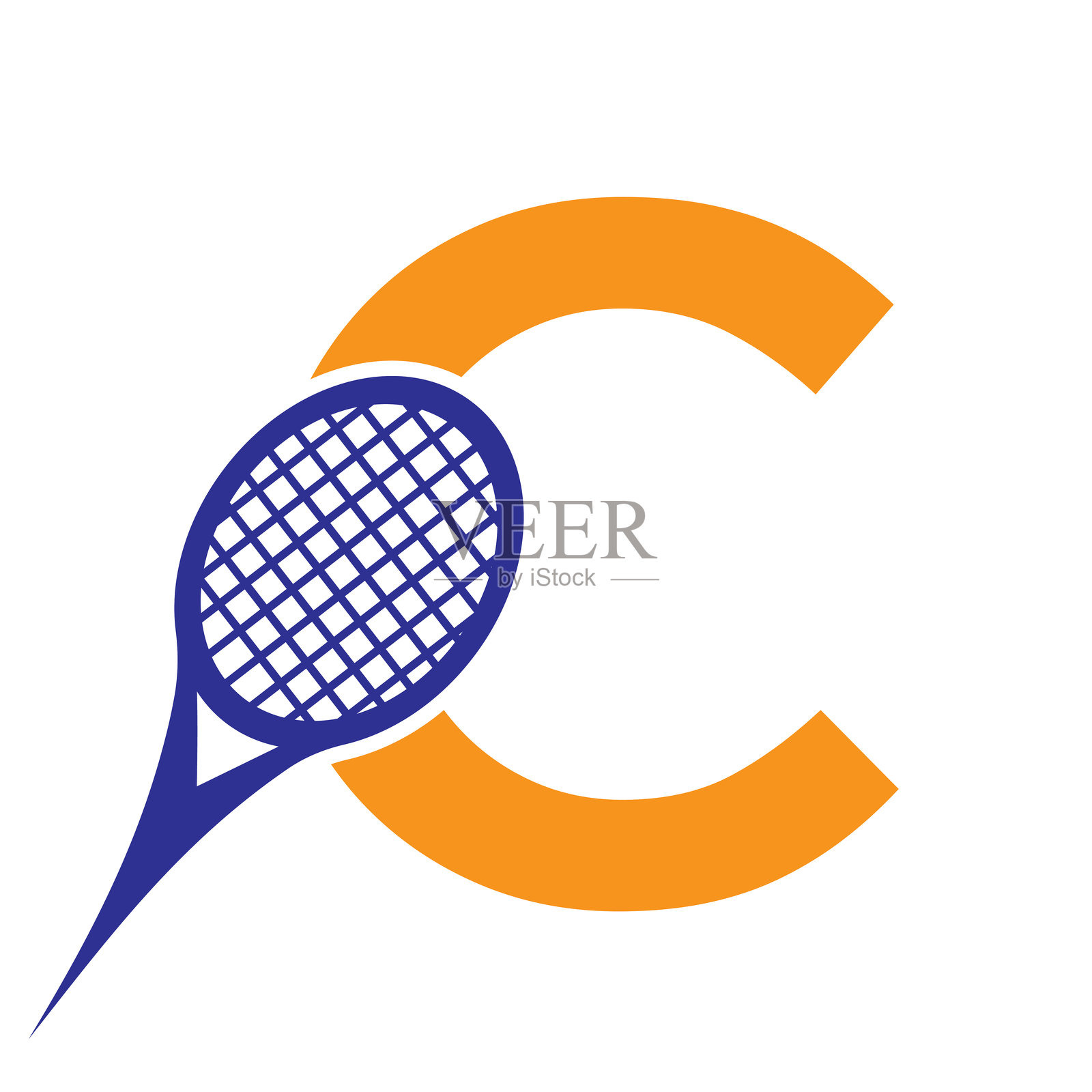 字母C网球标志。球拍符号矢量模板插画图片素材