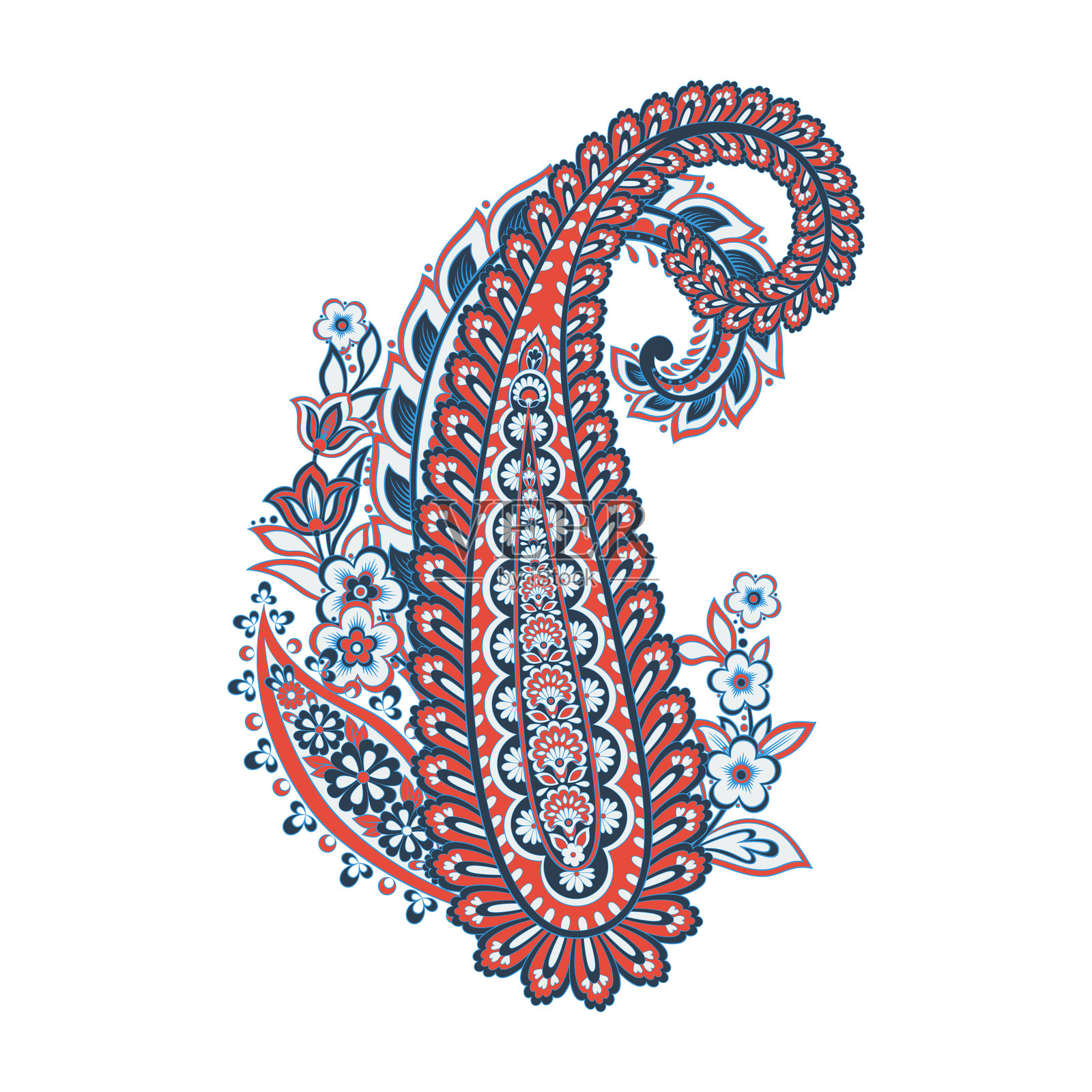 孤立的佩斯利图案。用于设计的孤立佩斯利卡片。花卉矢量图案。刺绣花卉矢量图案。插画图片素材