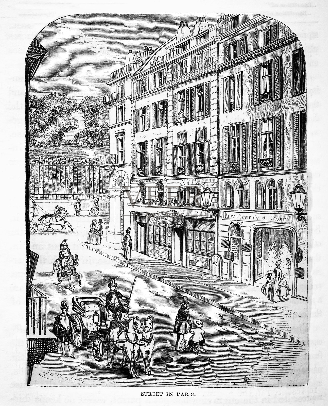 1857年的巴黎街道插画图片素材
