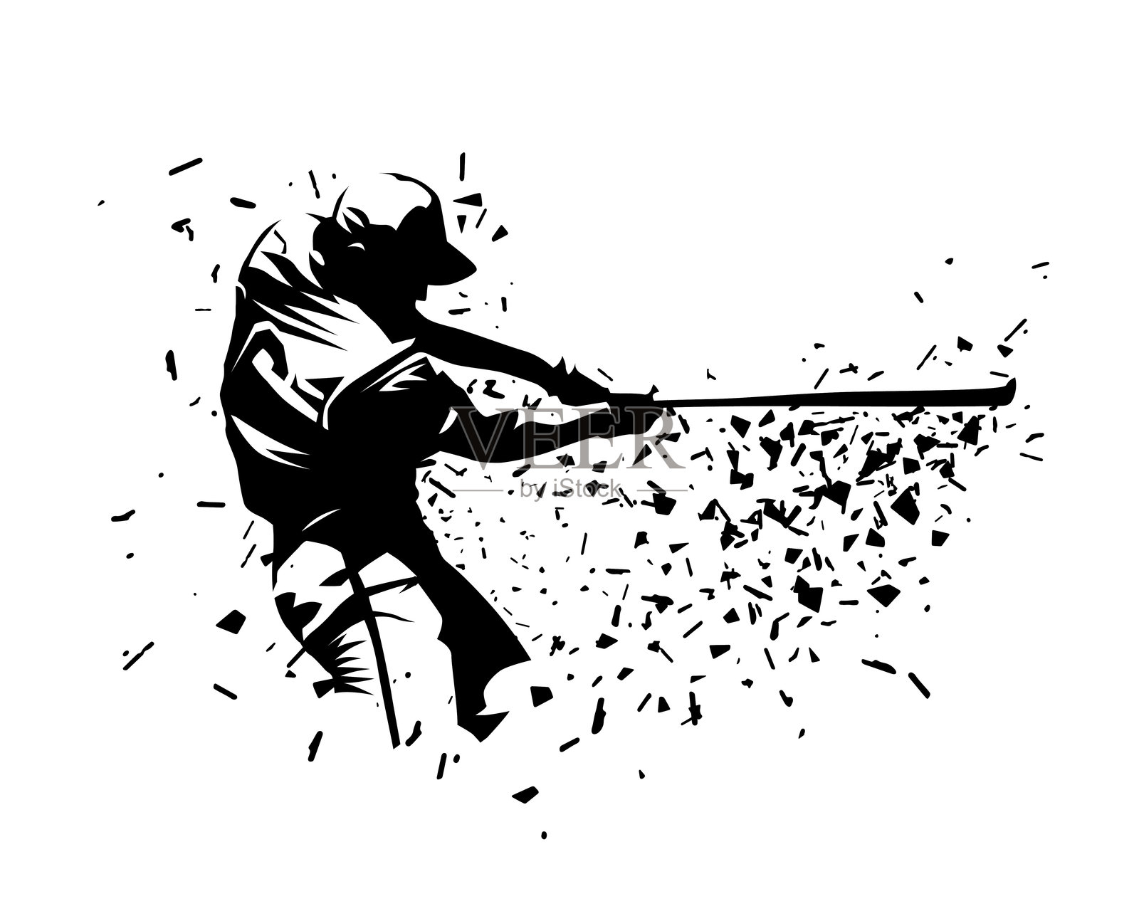 持棒的棒球运动员。击球手，带有散射效果的孤立矢量轮廓插画图片素材