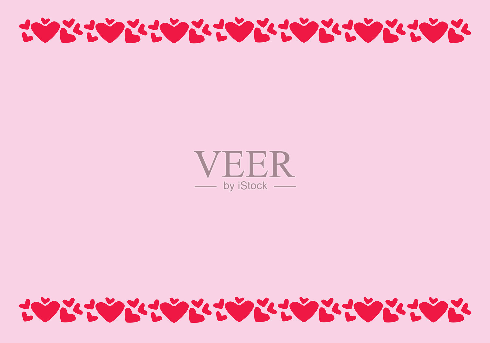 粉色横向浪漫背景，带有心形边框插画图片素材