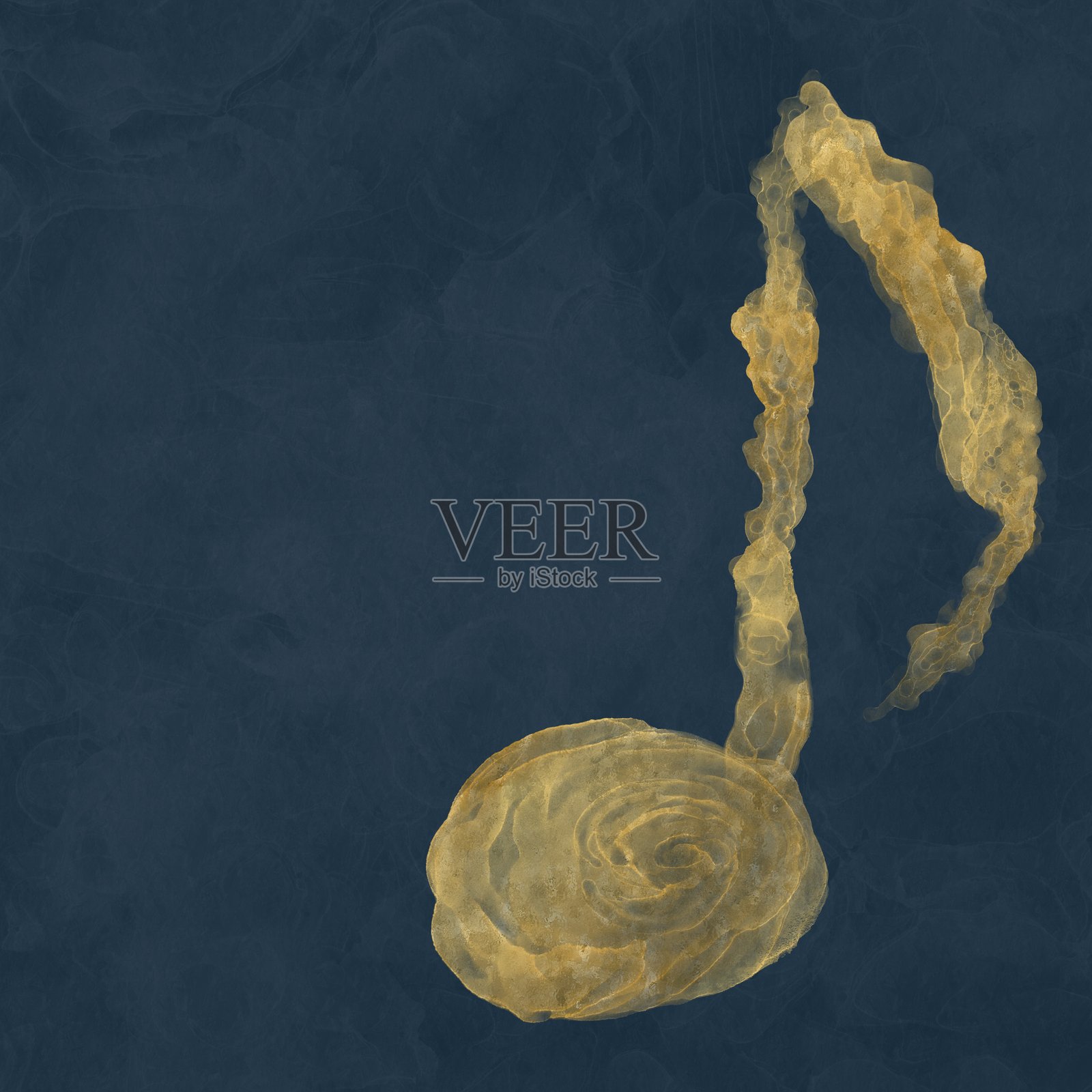 用酒精墨水艺术制作的抽象方形横幅。深绿色背景上的金色八分音符。音乐和声音的概念。插画图片素材