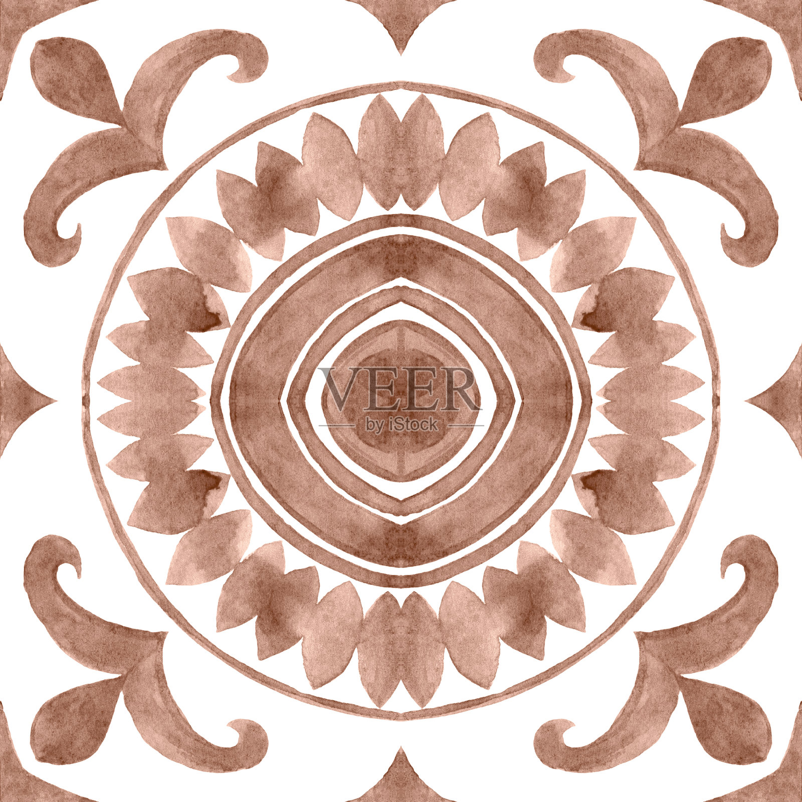 摩卡色调的水彩阿祖莱霍斯瓷砖插画图片素材