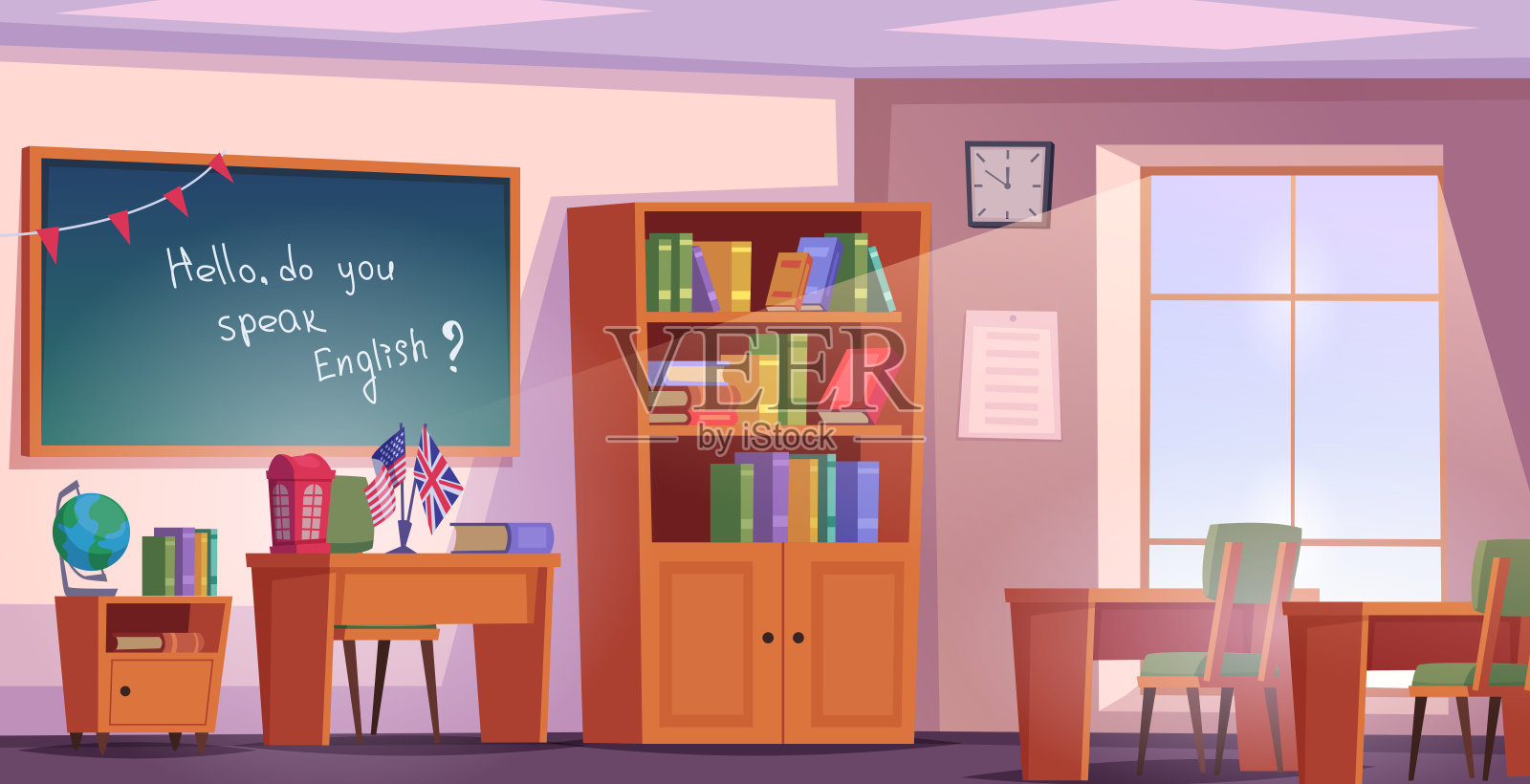 学校内部。现代教室的教育背景精确矢量模板插图插画图片素材