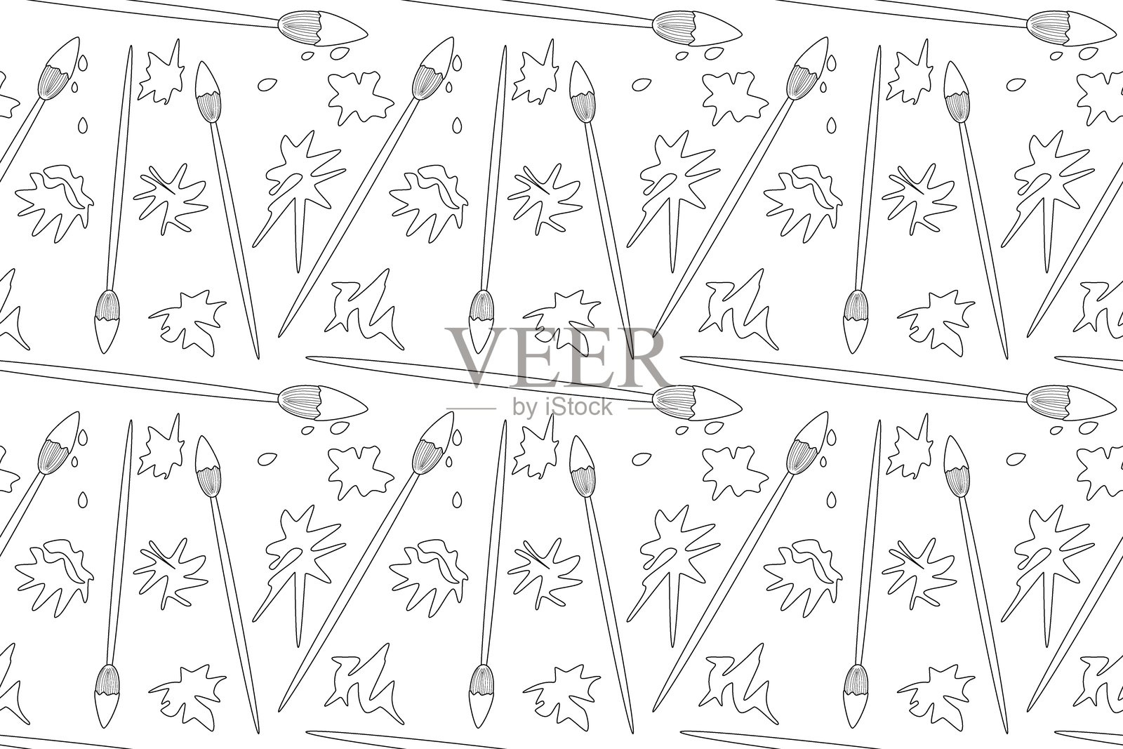 学校艺术用品涂色页图案插画图片素材