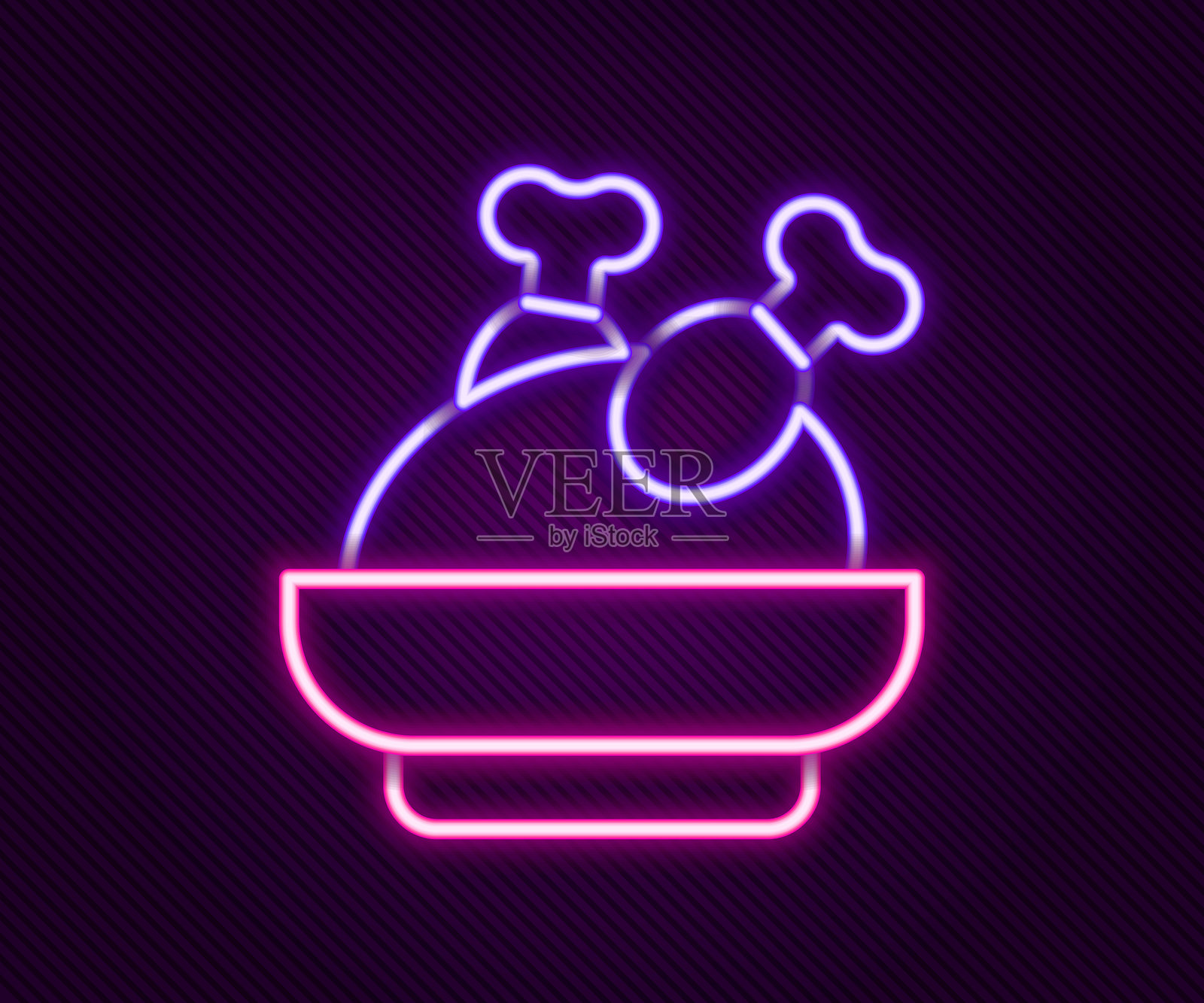 发光的霓虹线烤火鸡或鸡肉图标，背景为黑色。彩色轮廓概念。矢量图。插画图片素材