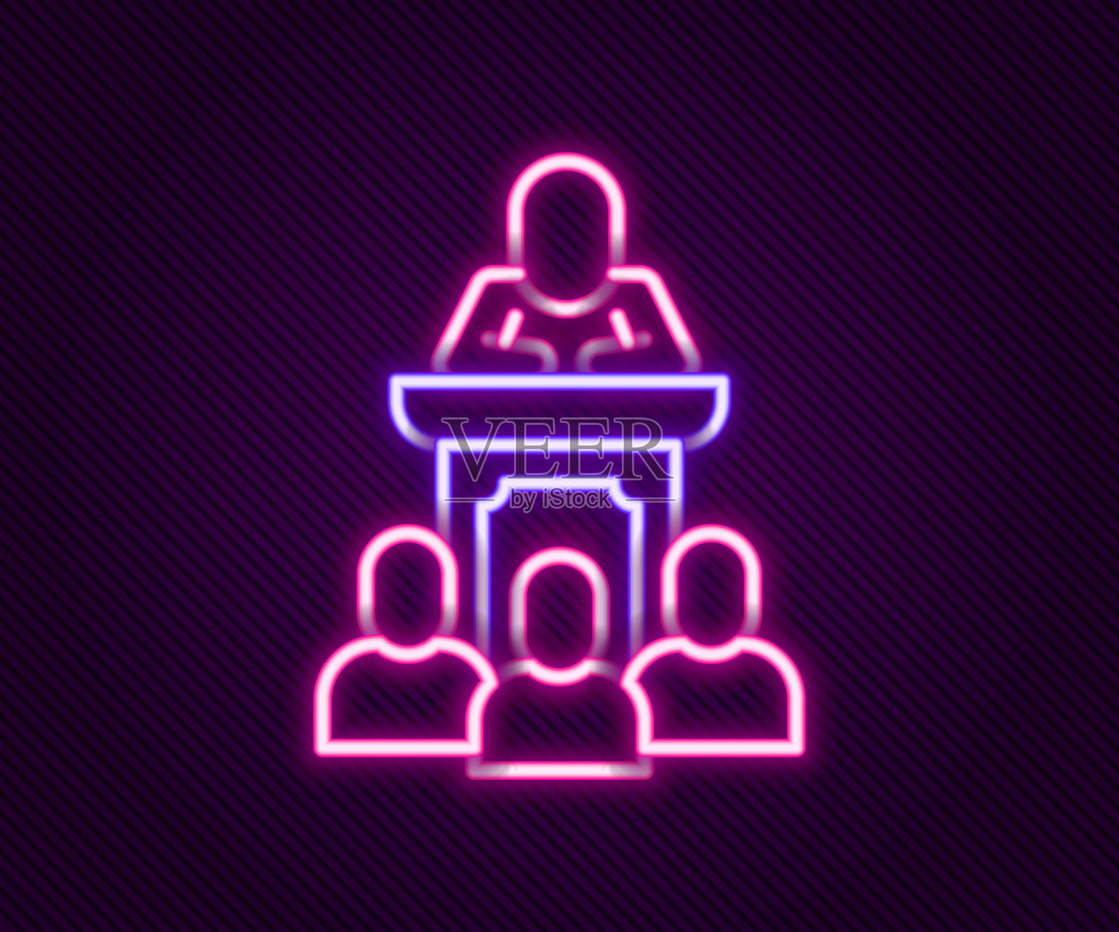 发光的霓虹线拍卖师在黑色背景上出售图标。拍卖业务、出价和销售。彩色轮廓概念。矢量图。插画图片素材